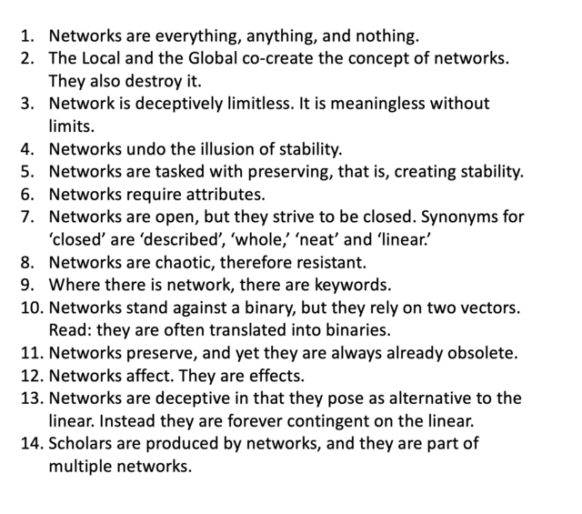 Numbered list of sentences discussing networks