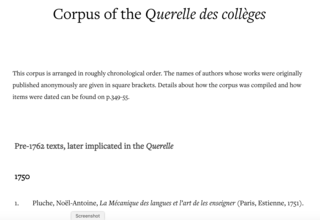 Cover of Corpus of the Querelle des collèges